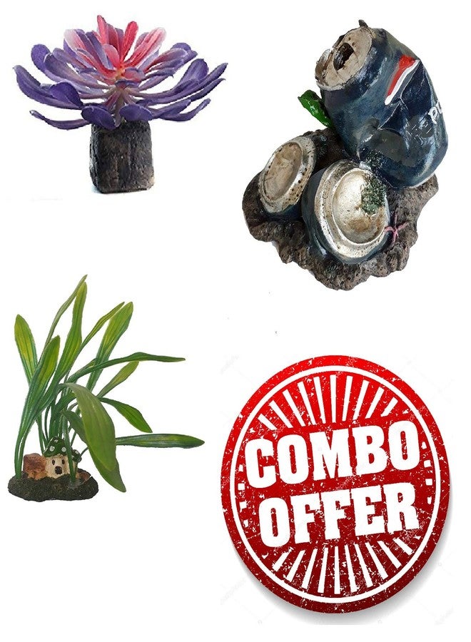 SRI Aquarium Decorative Artificial Plastic Plant with Resin Blue Crush Can Decorative Ornaments for Fish Tank - Image 1